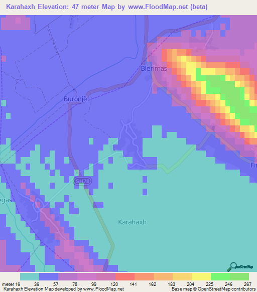 Karahaxh,Albania Elevation Map