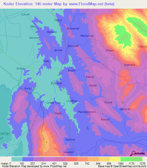 Koder,Albania Elevation Map