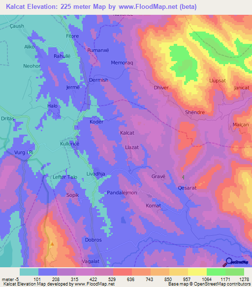 Kalcat,Albania Elevation Map