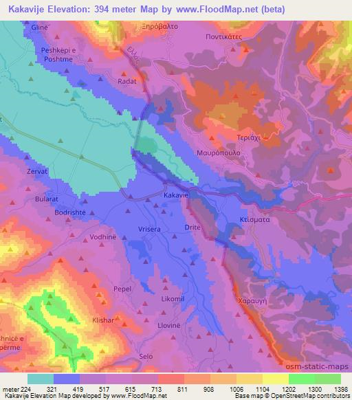 Kakavije,Albania Elevation Map