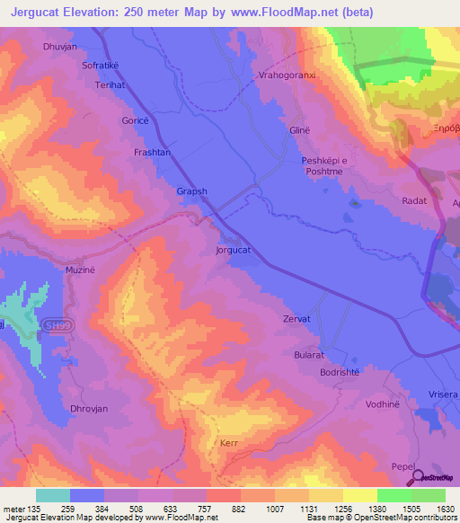 Jergucat,Albania Elevation Map