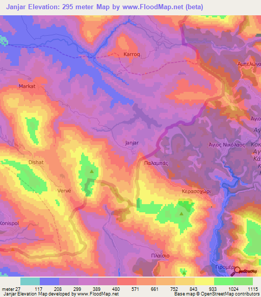 Janjar,Albania Elevation Map