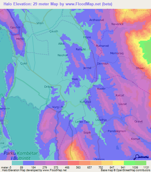 Halo,Albania Elevation Map