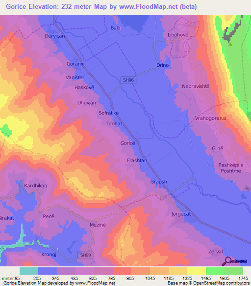 Gorice,Albania Elevation Map