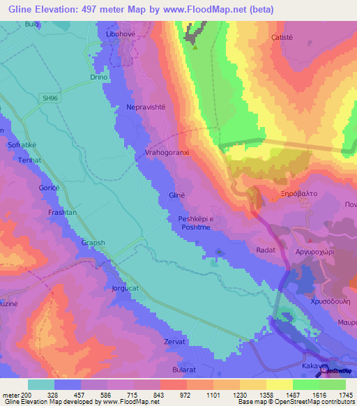 Gline,Albania Elevation Map