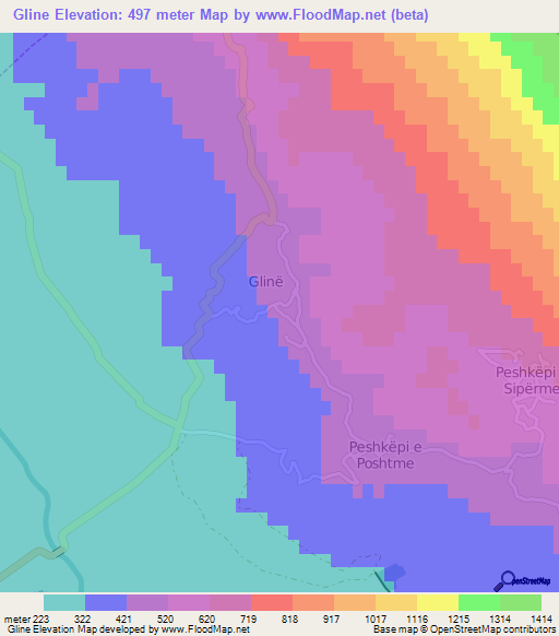 Gline,Albania Elevation Map