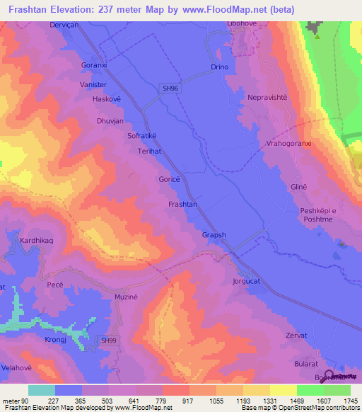 Frashtan,Albania Elevation Map