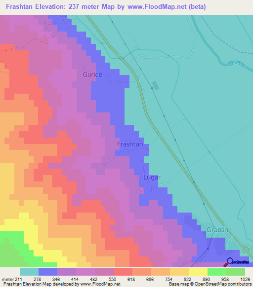 Frashtan,Albania Elevation Map