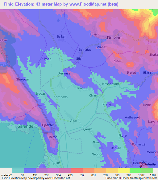 Finiq,Albania Elevation Map