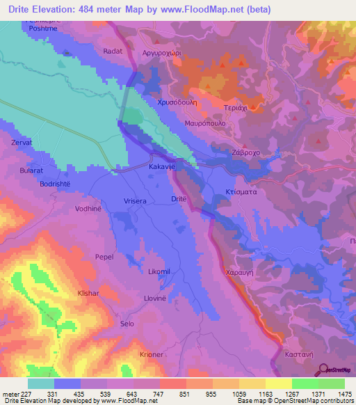 Drite,Albania Elevation Map