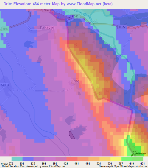 Drite,Albania Elevation Map