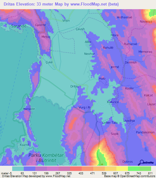 Dritas,Albania Elevation Map