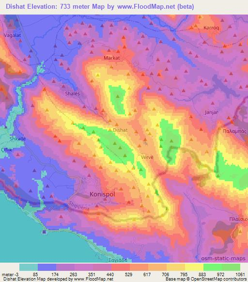 Dishat,Albania Elevation Map