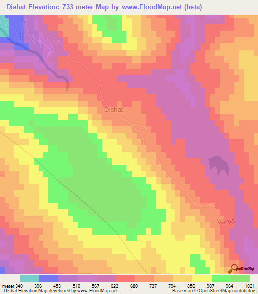 Dishat,Albania Elevation Map