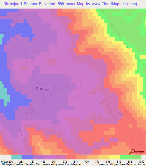 Dhrovjan i Poshter,Albania Elevation Map