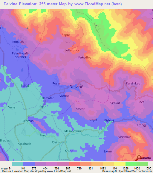 Delvine,Albania Elevation Map