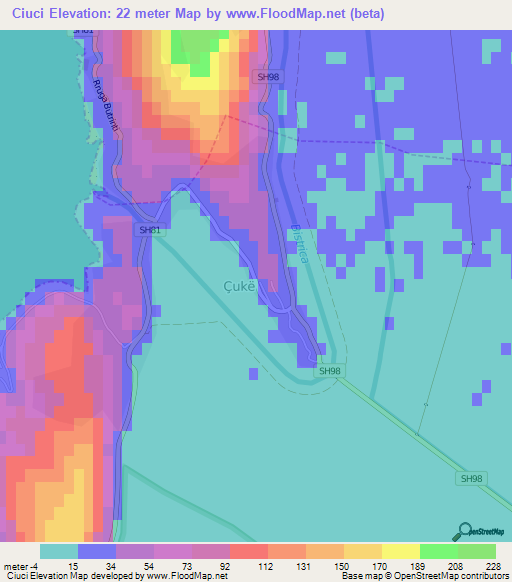 Ciuci,Albania Elevation Map