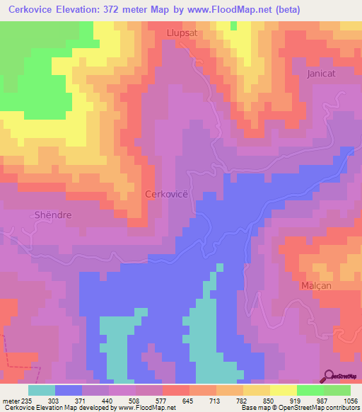 Cerkovice,Albania Elevation Map