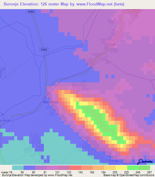 Buronje,Albania Elevation Map