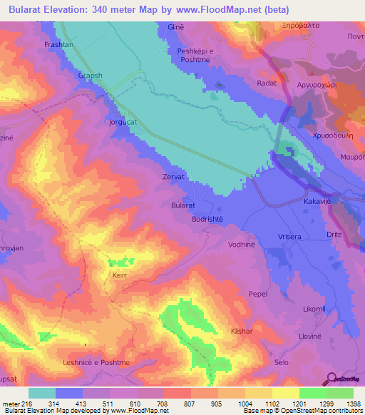 Bularat,Albania Elevation Map