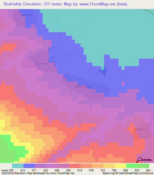 Bodrishte,Albania Elevation Map