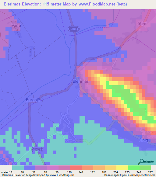 Blerimas,Albania Elevation Map