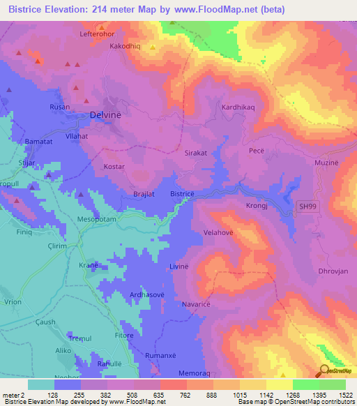 Bistrice,Albania Elevation Map