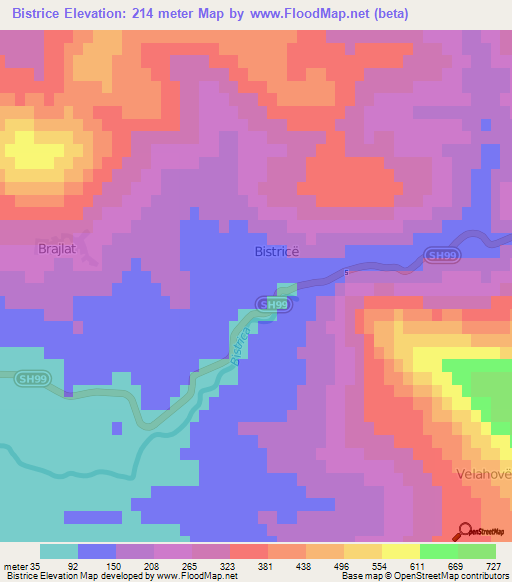 Bistrice,Albania Elevation Map