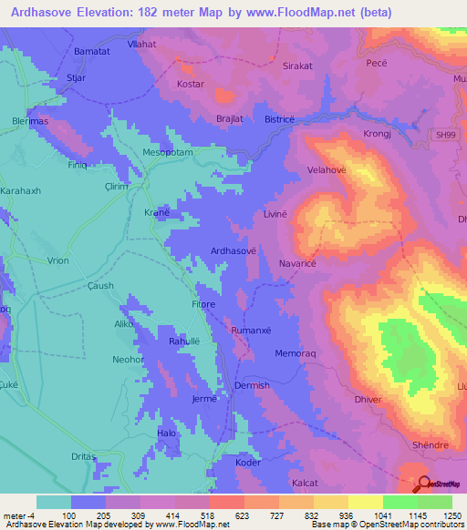 Ardhasove,Albania Elevation Map