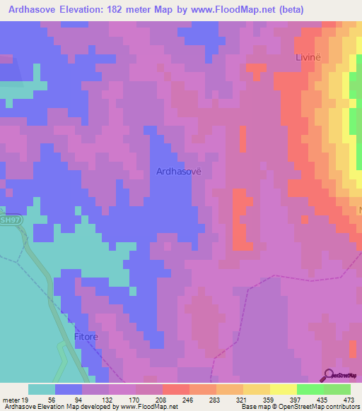 Ardhasove,Albania Elevation Map