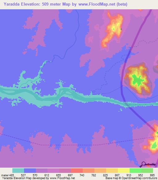 Yaradda,Sudan Elevation Map