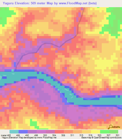 Yaguru,Sudan Elevation Map