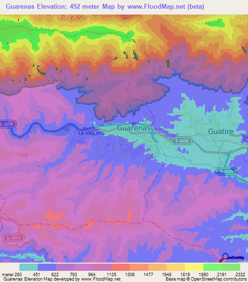 Guarenas,Venezuela Elevation Map