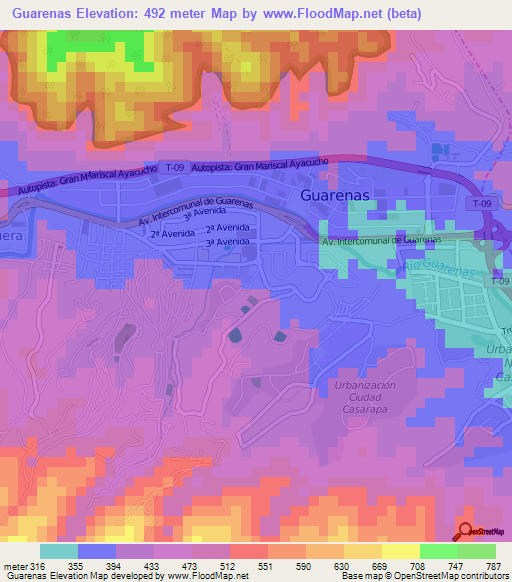 Guarenas,Venezuela Elevation Map