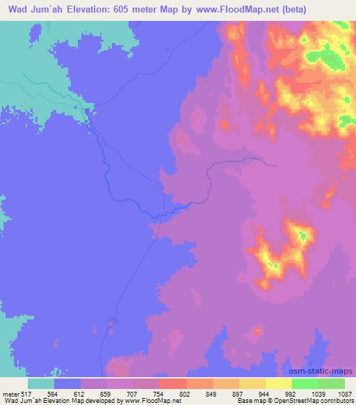 Wad Jum`ah,Sudan Elevation Map