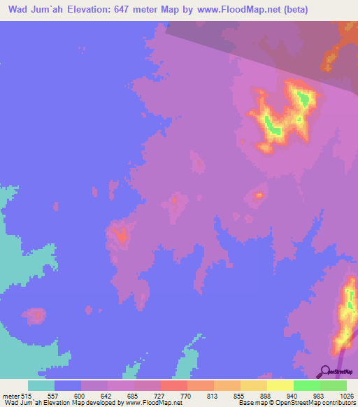 Wad Jum`ah,Sudan Elevation Map