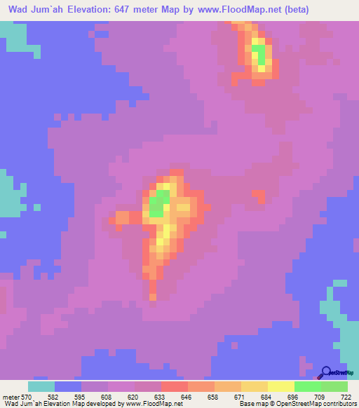 Wad Jum`ah,Sudan Elevation Map