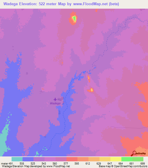 Wadega,Sudan Elevation Map