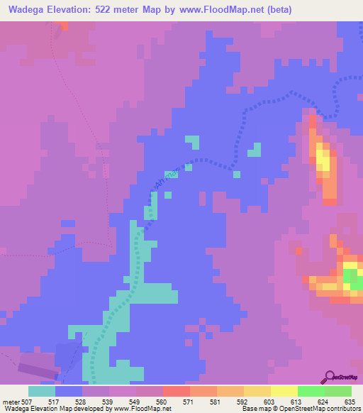 Wadega,Sudan Elevation Map