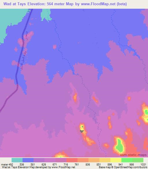 Wad at Tays,Sudan Elevation Map