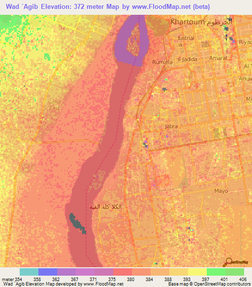 Wad `Agib,Sudan Elevation Map