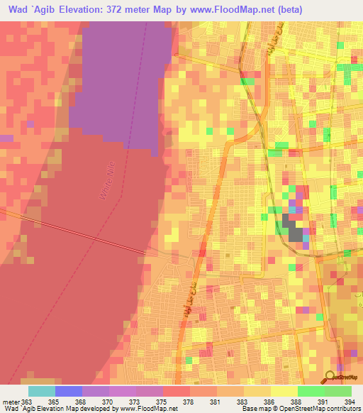 Wad `Agib,Sudan Elevation Map