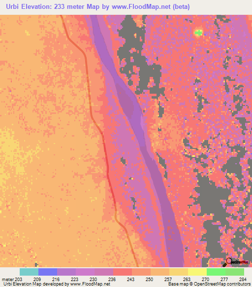 Urbi,Sudan Elevation Map