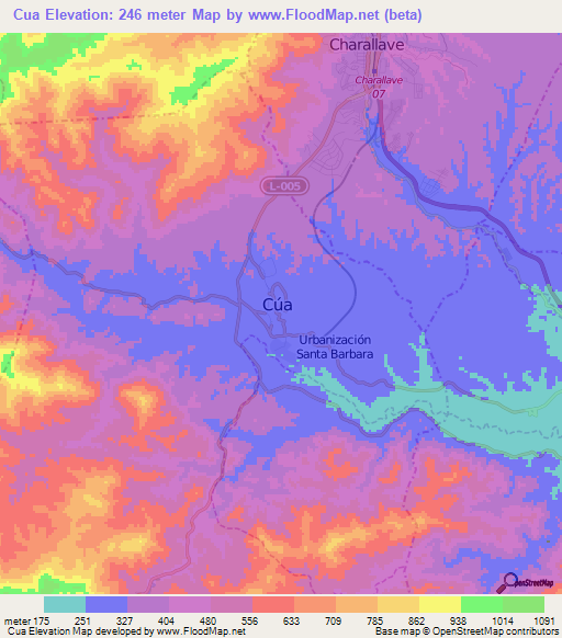 Cua,Venezuela Elevation Map