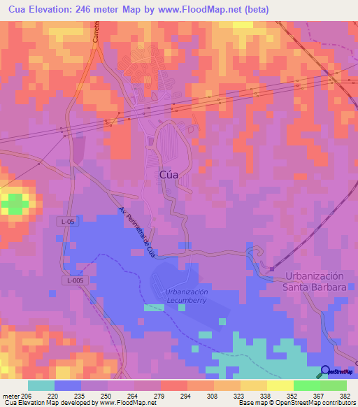 Cua,Venezuela Elevation Map