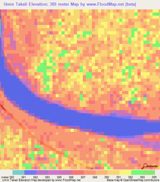 Umm Takali,Sudan Elevation Map