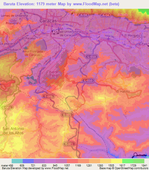 Baruta,Venezuela Elevation Map