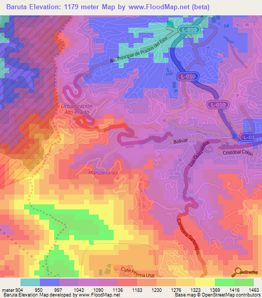 Baruta,Venezuela Elevation Map