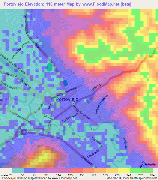 Portoviejo,Ecuador Elevation Map