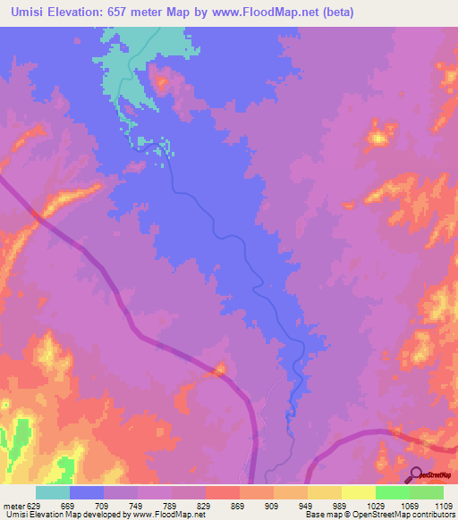 Umisi,Sudan Elevation Map